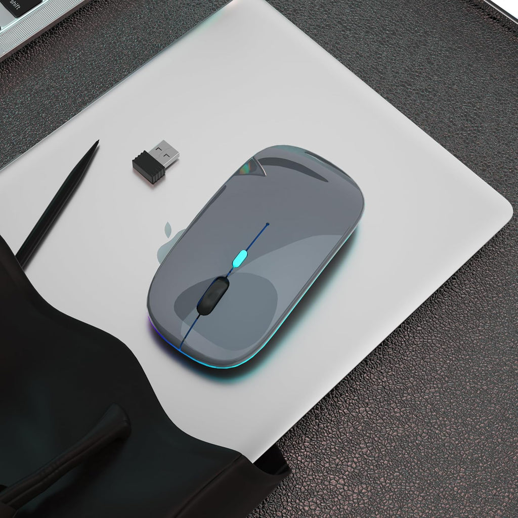 Wireless Mouse, Bluetooth Mouse Rechargeable Dual Mode, Grey