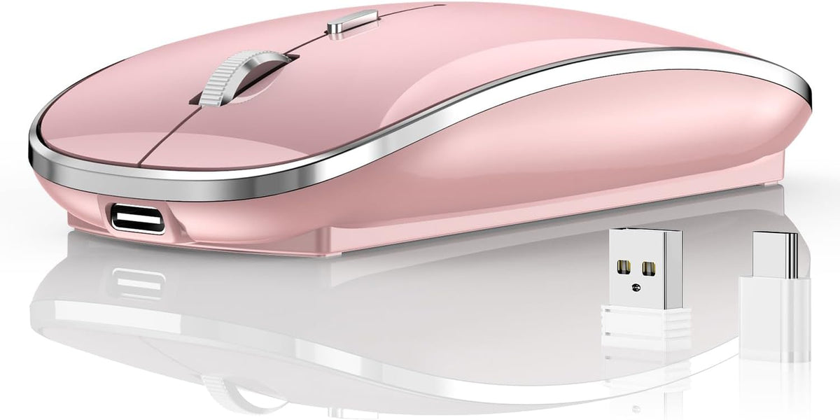 Silent Wireless Mouse | USB-C & USB-A Dual Receiver(Rose Gold)