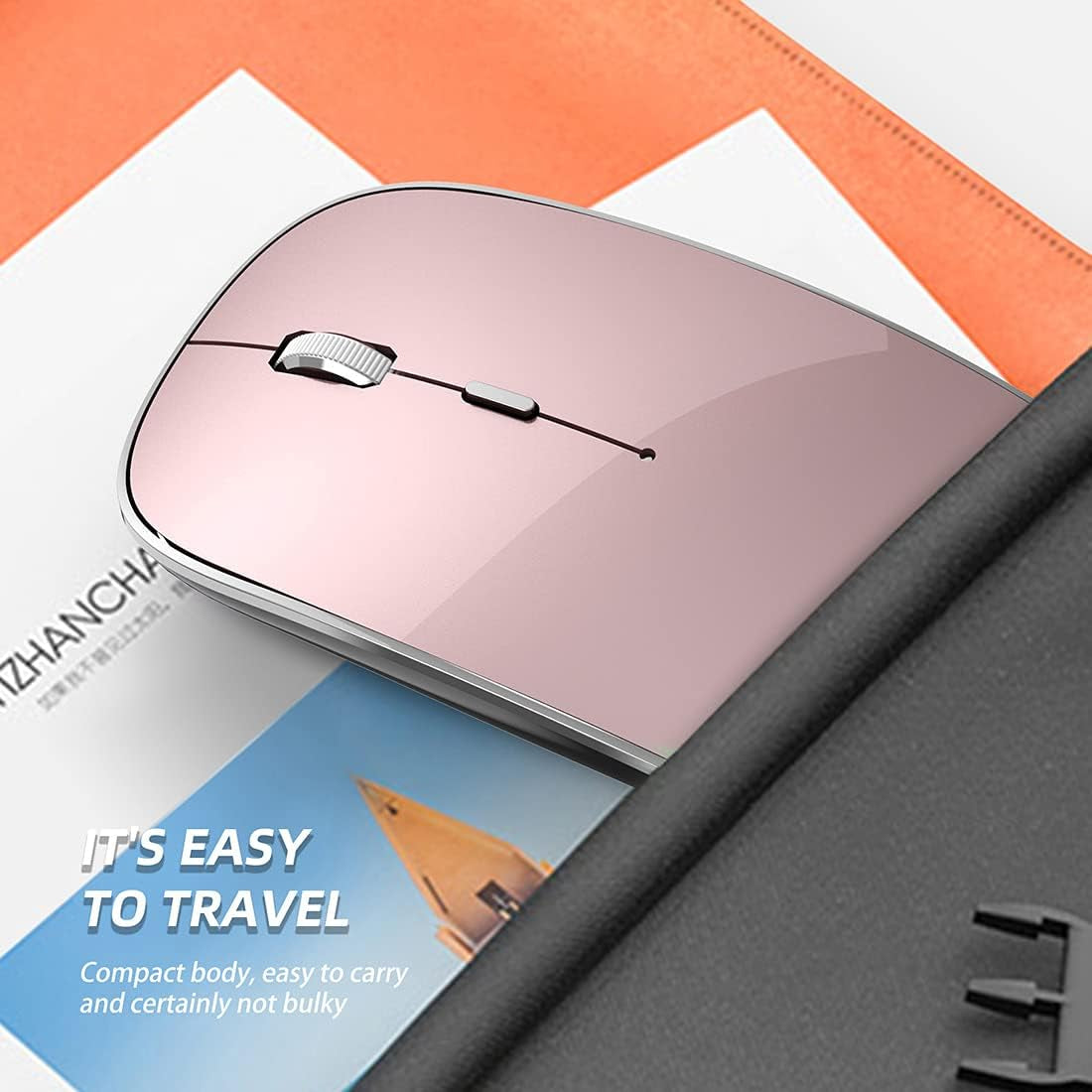 Silent Wireless Mouse | USB-C & USB-A Dual Receiver(Rose Gold)