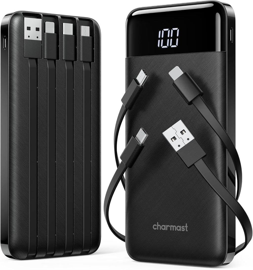 2 Pack Portable Charger, 10000Mah Power Bank Built-In Cables