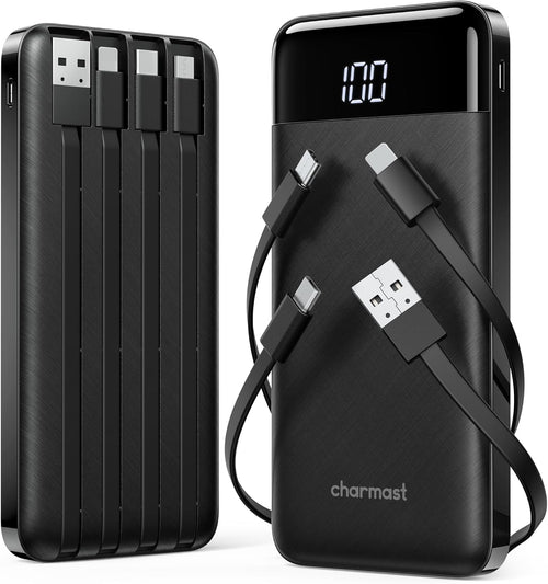 2 Pack Portable Charger, 10000Mah Power Bank Built-In Cables