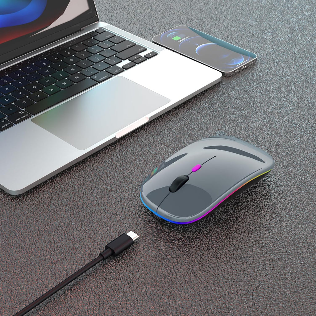Wireless Mouse, Bluetooth Mouse Rechargeable Dual Mode, Grey