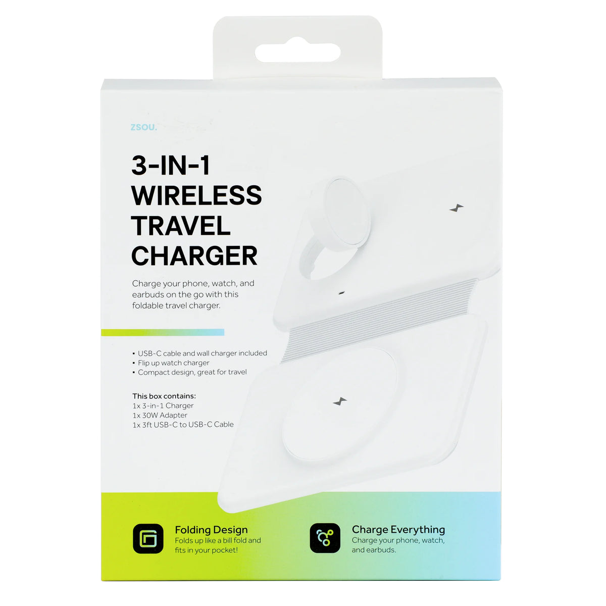 3-In-1 Wireless Portable Charger 10W for Iphone, Apple Watch & Earbuds, Travel Power Supply