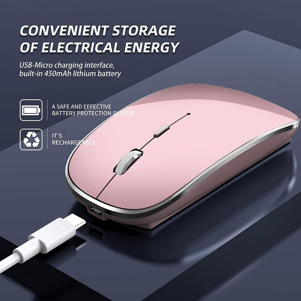 Silent Wireless Mouse | USB-C & USB-A Dual Receiver(Rose Gold)