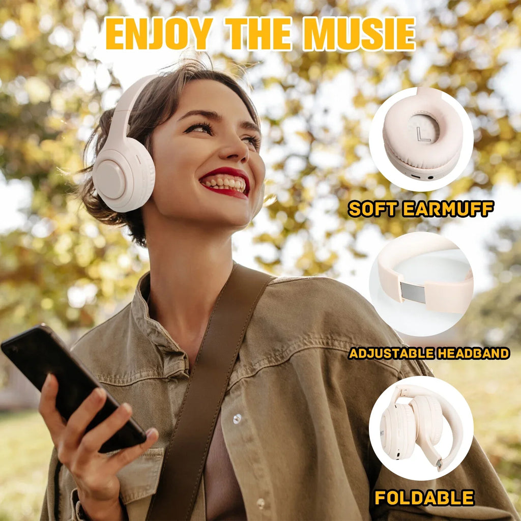Noise Cancelling Headphones, Wireless Bluetooth Headphones, over Ear Headphones with Microphone, Khaki