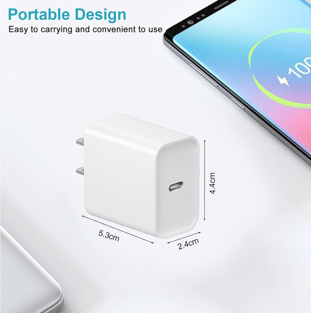 20W Fast Charger,3 Pack USB-C Port Charger with Type C-C Cable