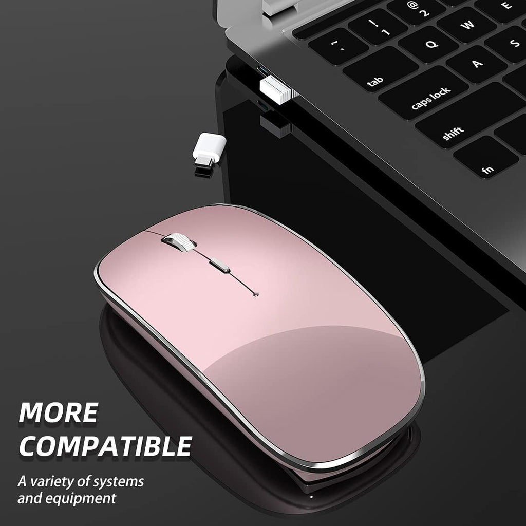 Silent Wireless Mouse | USB-C & USB-A Dual Receiver(Rose Gold)