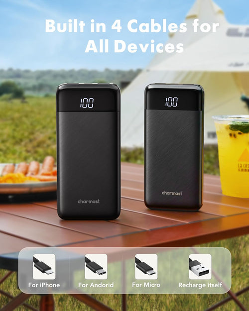 2 Pack Portable Charger, 10000Mah Power Bank Built-In Cables