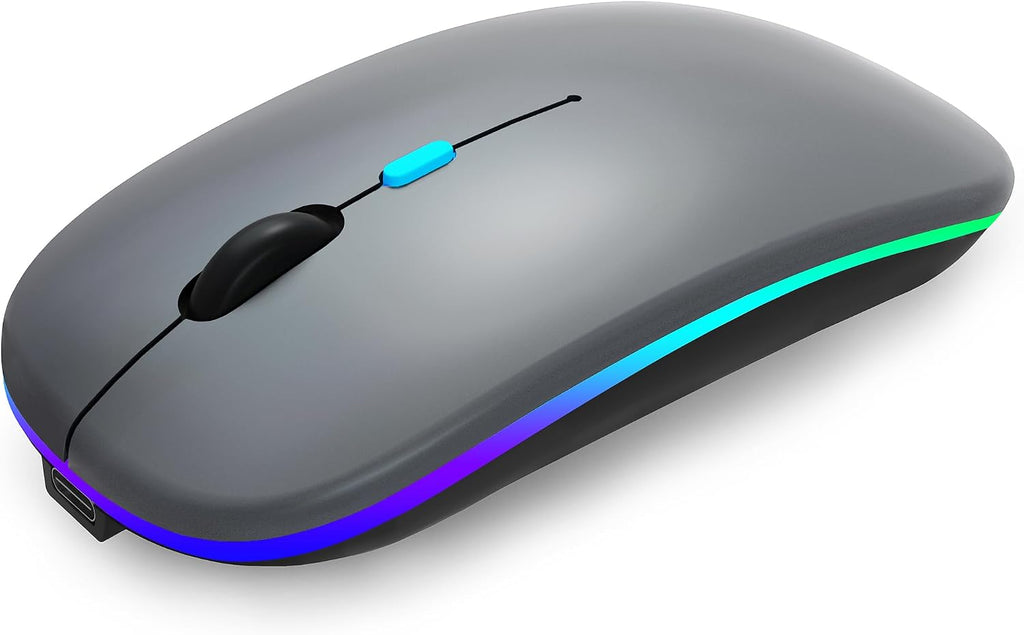 Wireless Mouse, Bluetooth Mouse Rechargeable Dual Mode, Grey