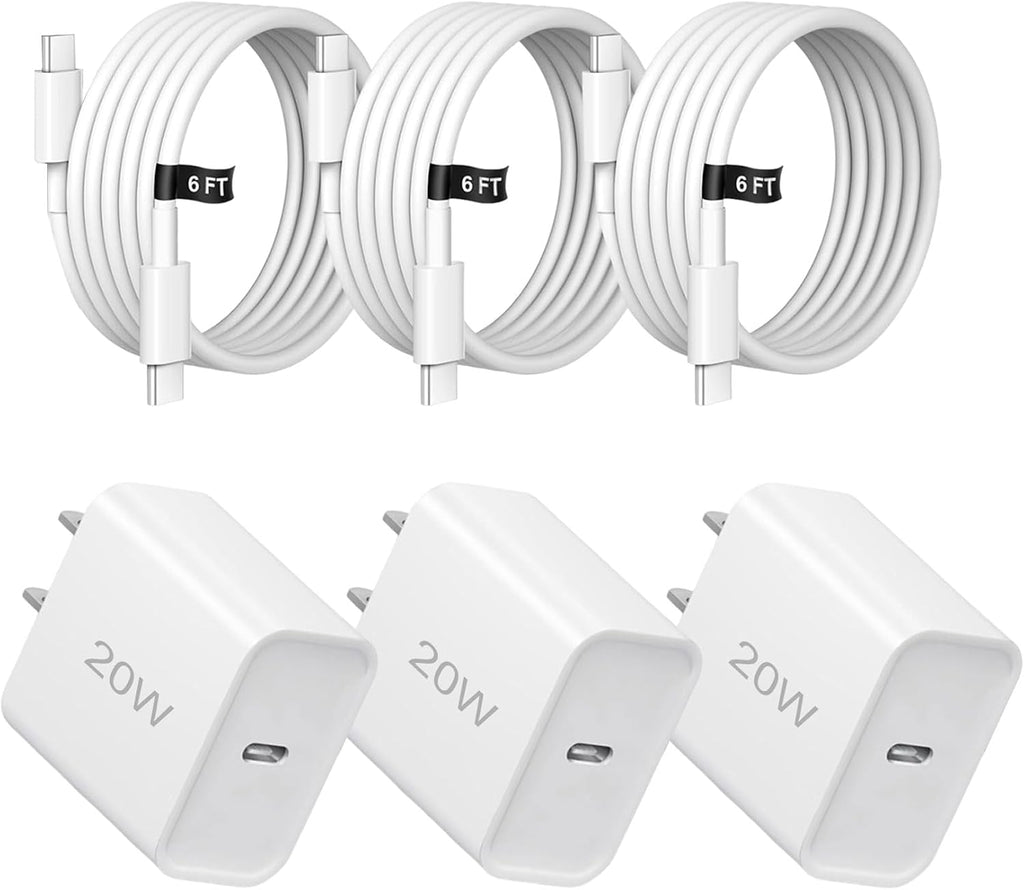 20W Fast Charger,3 Pack USB-C Port Charger with Type C-C Cable