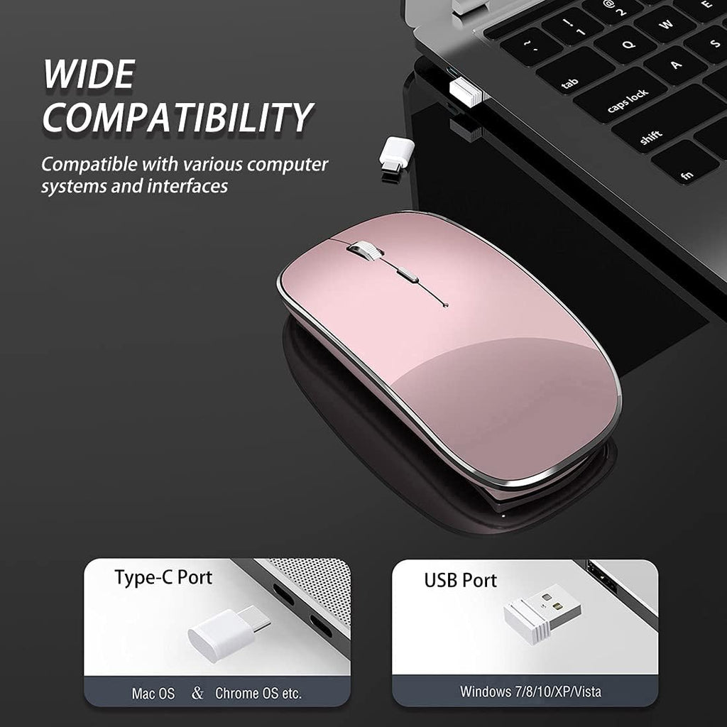 Silent Wireless Mouse | USB-C & USB-A Dual Receiver(Rose Gold)