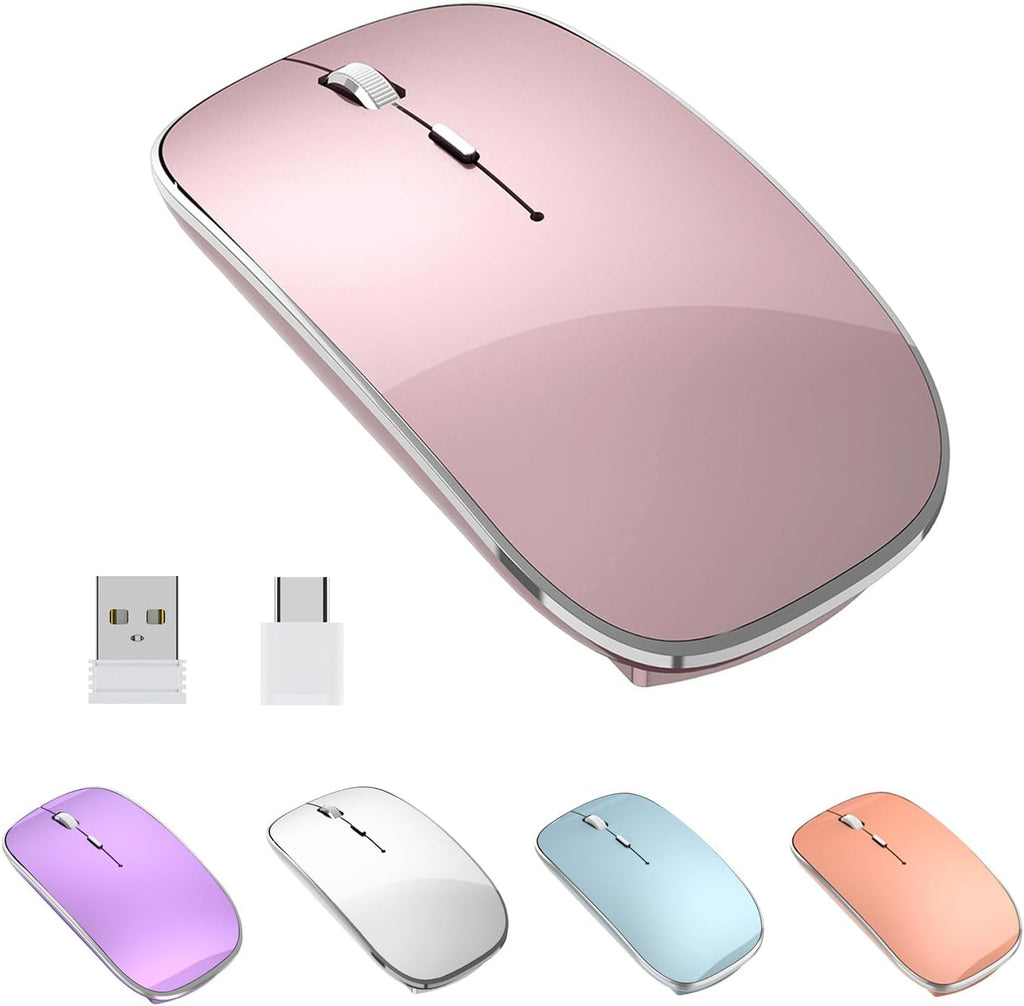 Silent Wireless Mouse | USB-C & USB-A Dual Receiver(Rose Gold)