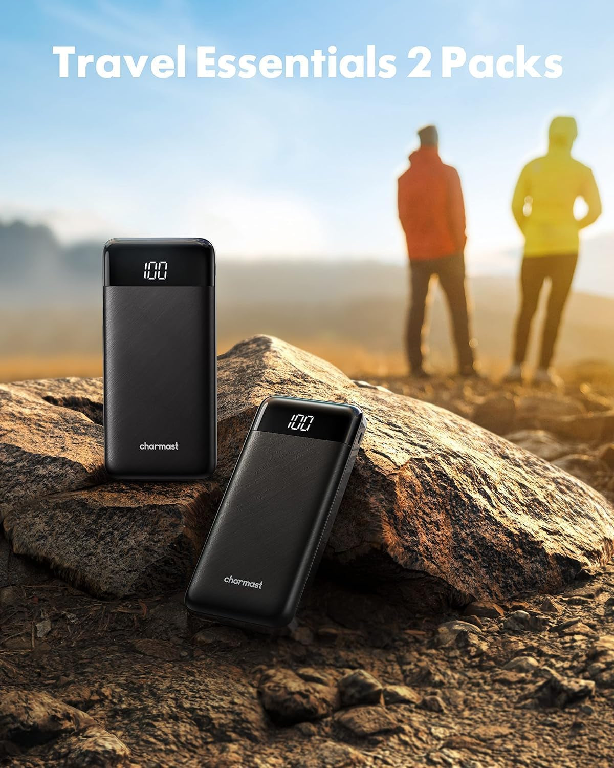 2 Pack Portable Charger, 10000Mah Power Bank Built-In Cables