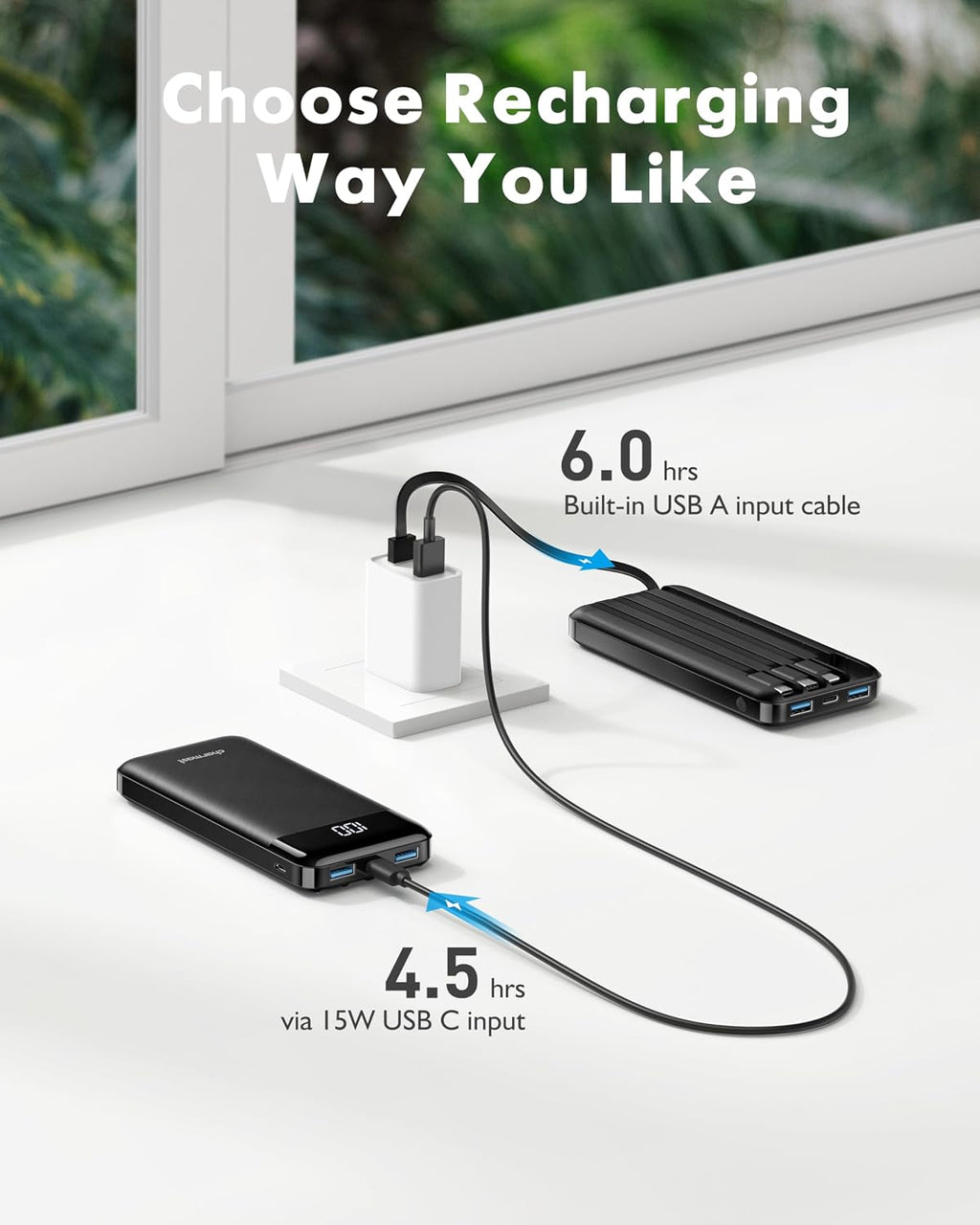 2 Pack Portable Charger, 10000Mah Power Bank Built-In Cables